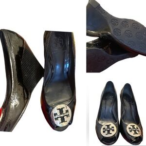 Tory Burch peep toe patent leather Wedge heel